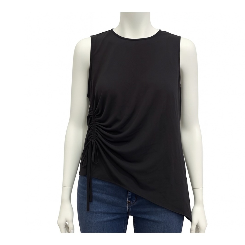 PrettyLittleThing Plus Black Ruched Asymmetric Top US 22 NWT Sleeveless Y2K